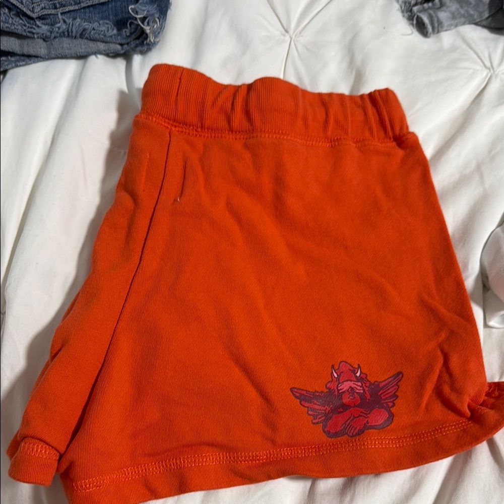 Orange Boys Lie micro shorts